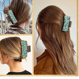 Boho Floral Pattern Hair Clip - Mint and Brown
